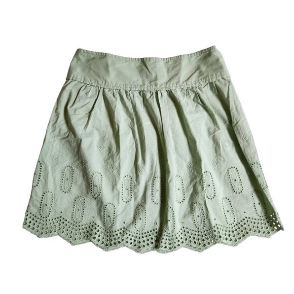 Ann Taylor LOFT green cottagecore prairie eyelet trim mini skirt sz 00 - Picture 1 of 11